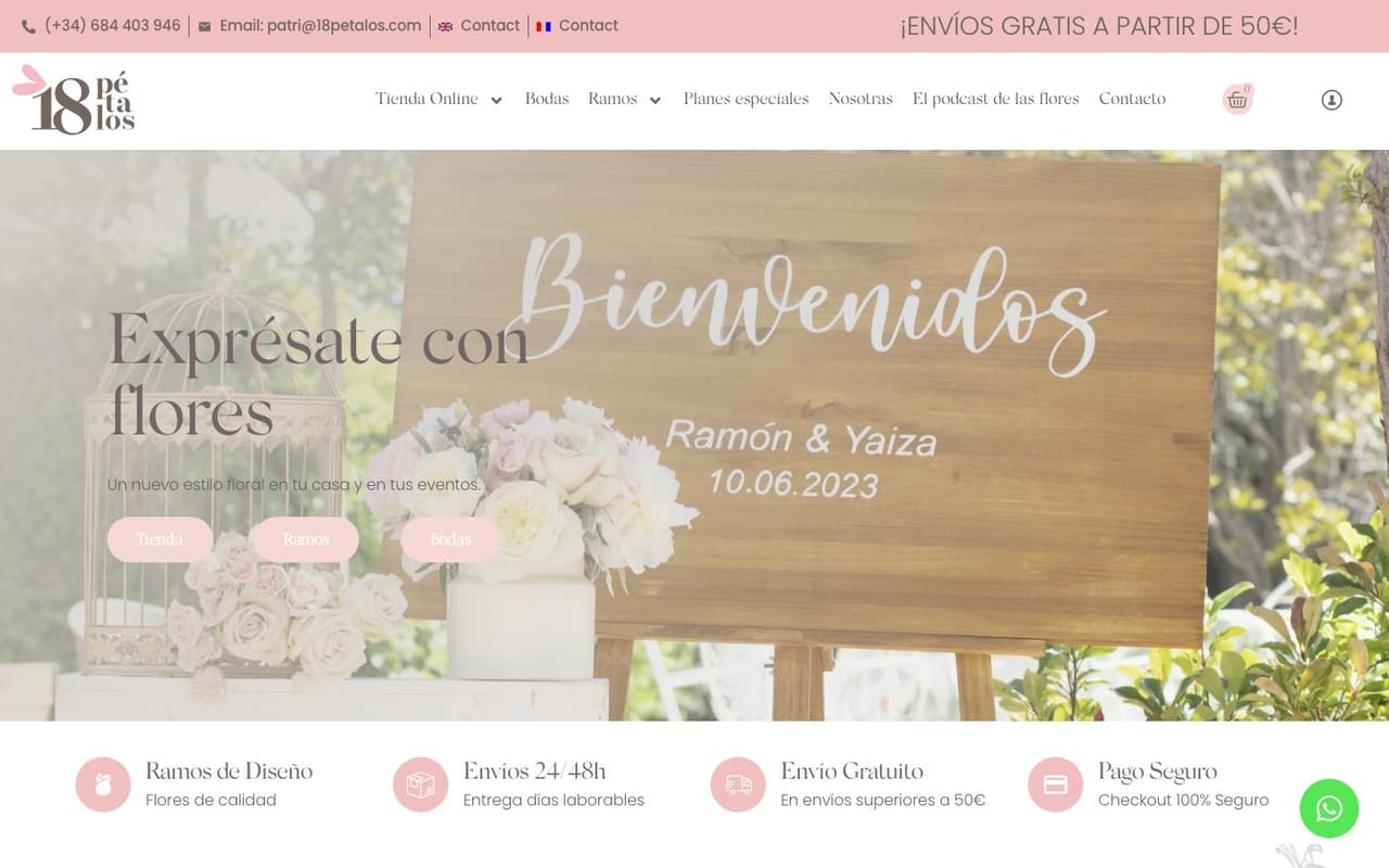 Captura limpia de la home oficial de 18 Pétalos