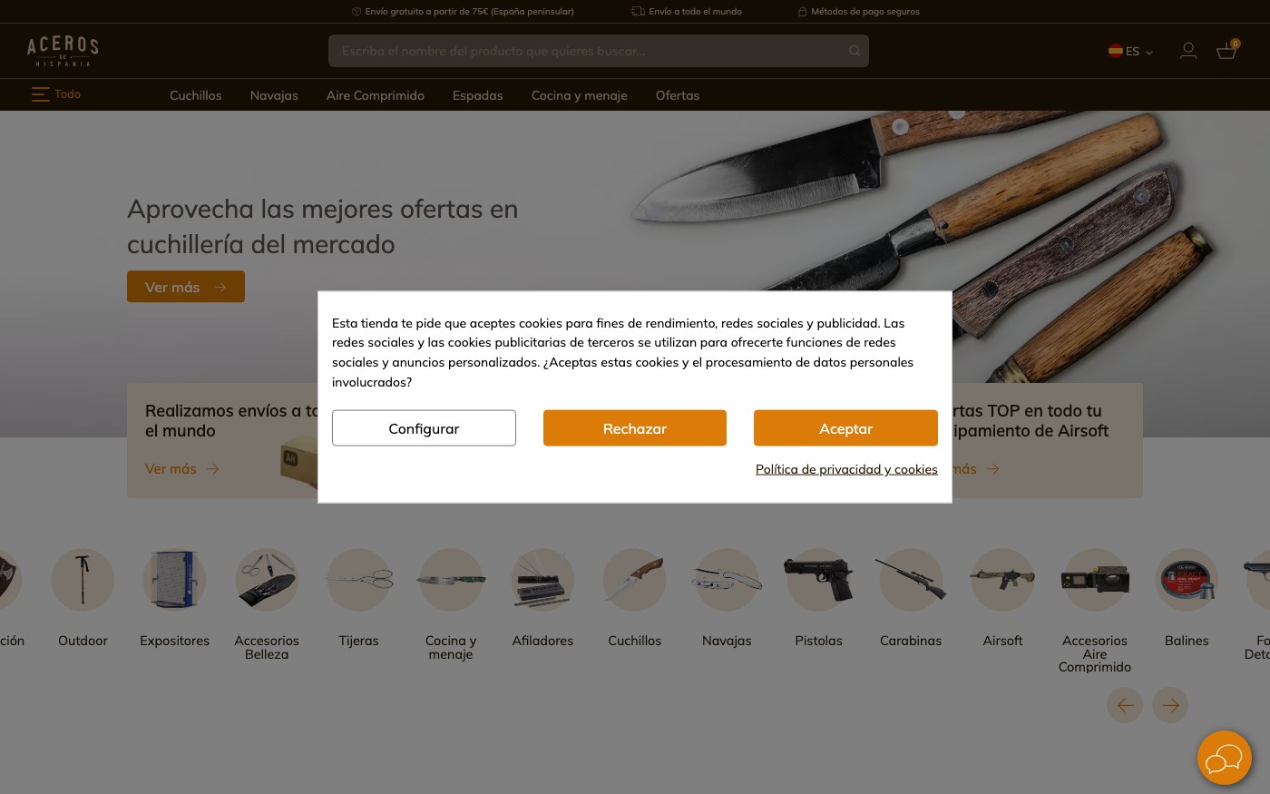 Captura limpia de la home oficial de Aceros de Hispania