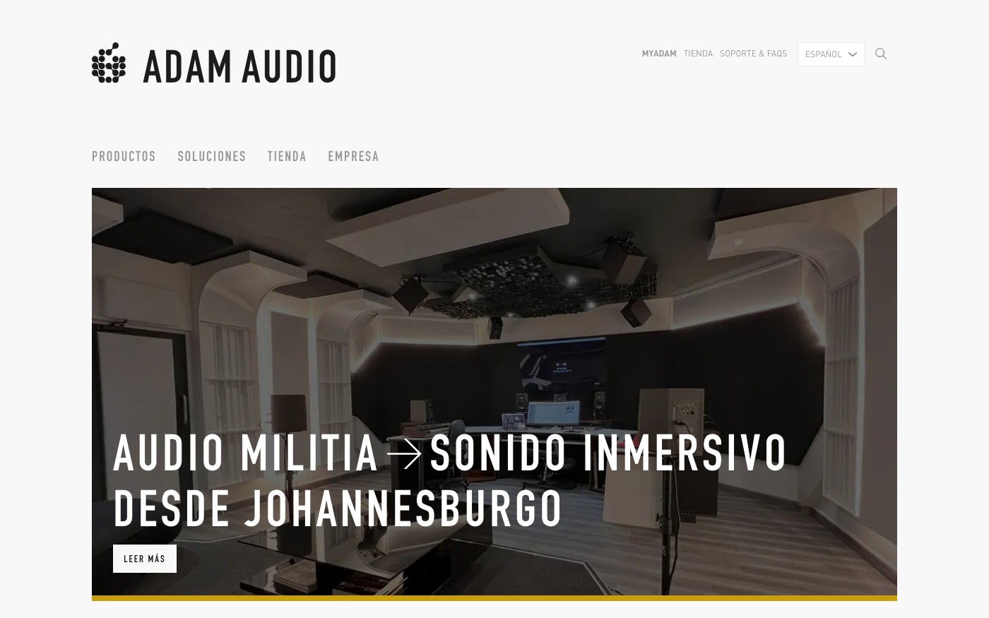 Captura de pantalla de la home de ADAM Audio
