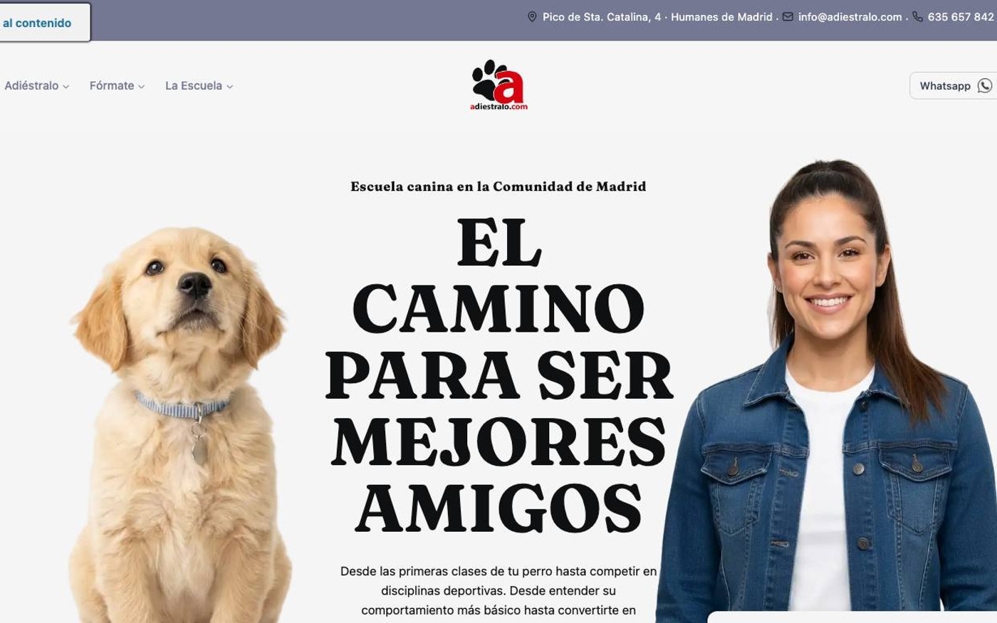 Captura de pantalla de la home de Adiestralo