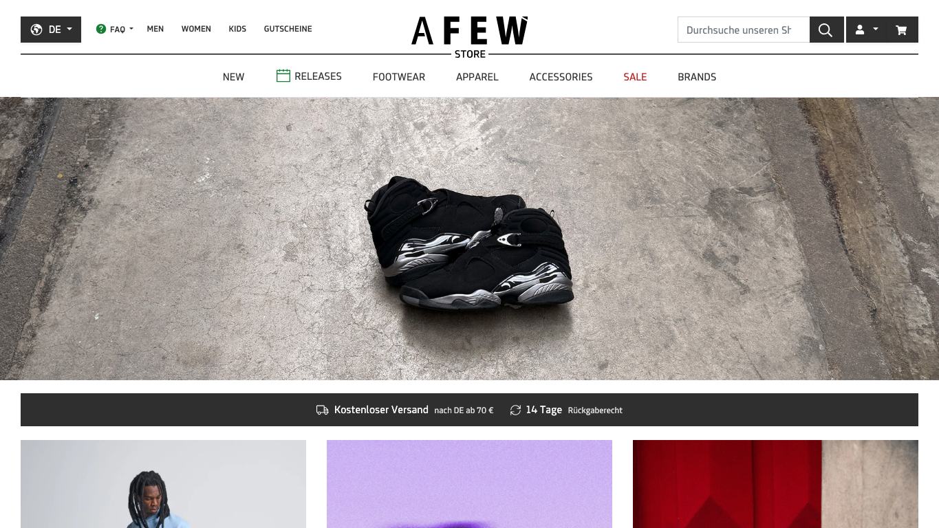 Captura real de la home de AFEW STORE