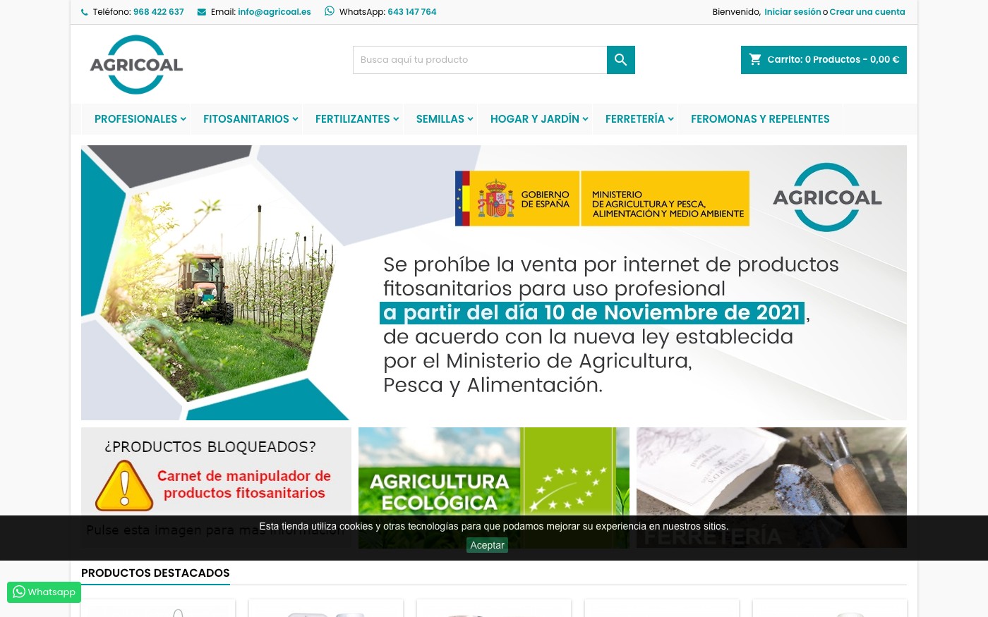 Captura de pantalla de la home de Agricoal