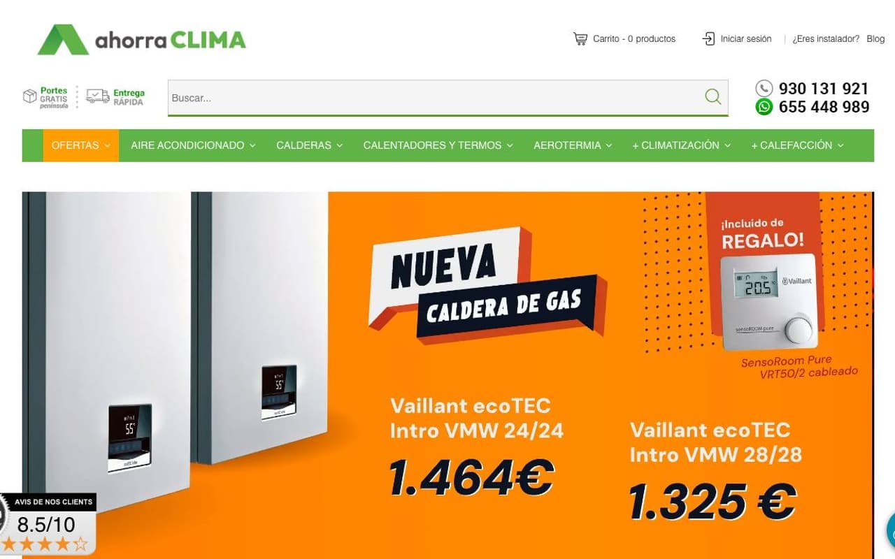 Captura limpia de la home oficial de AhorraClima