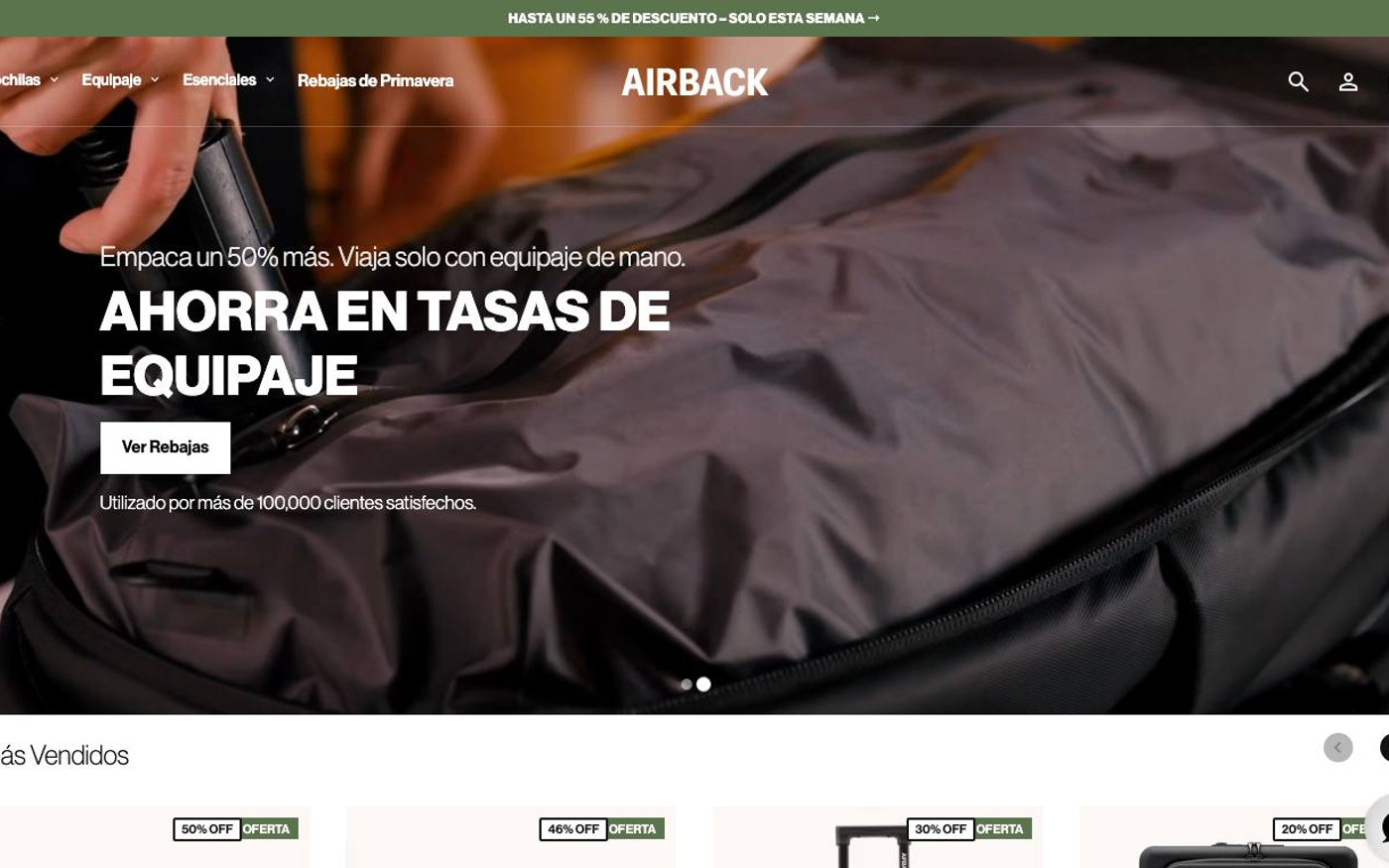 Captura de pantalla de la home de Airback