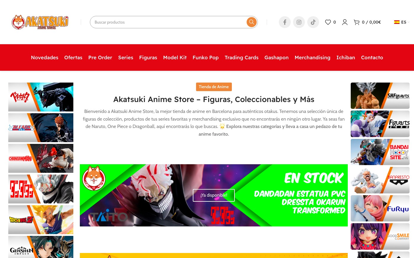 Captura limpia de la home oficial de Akatsuki Anime Store