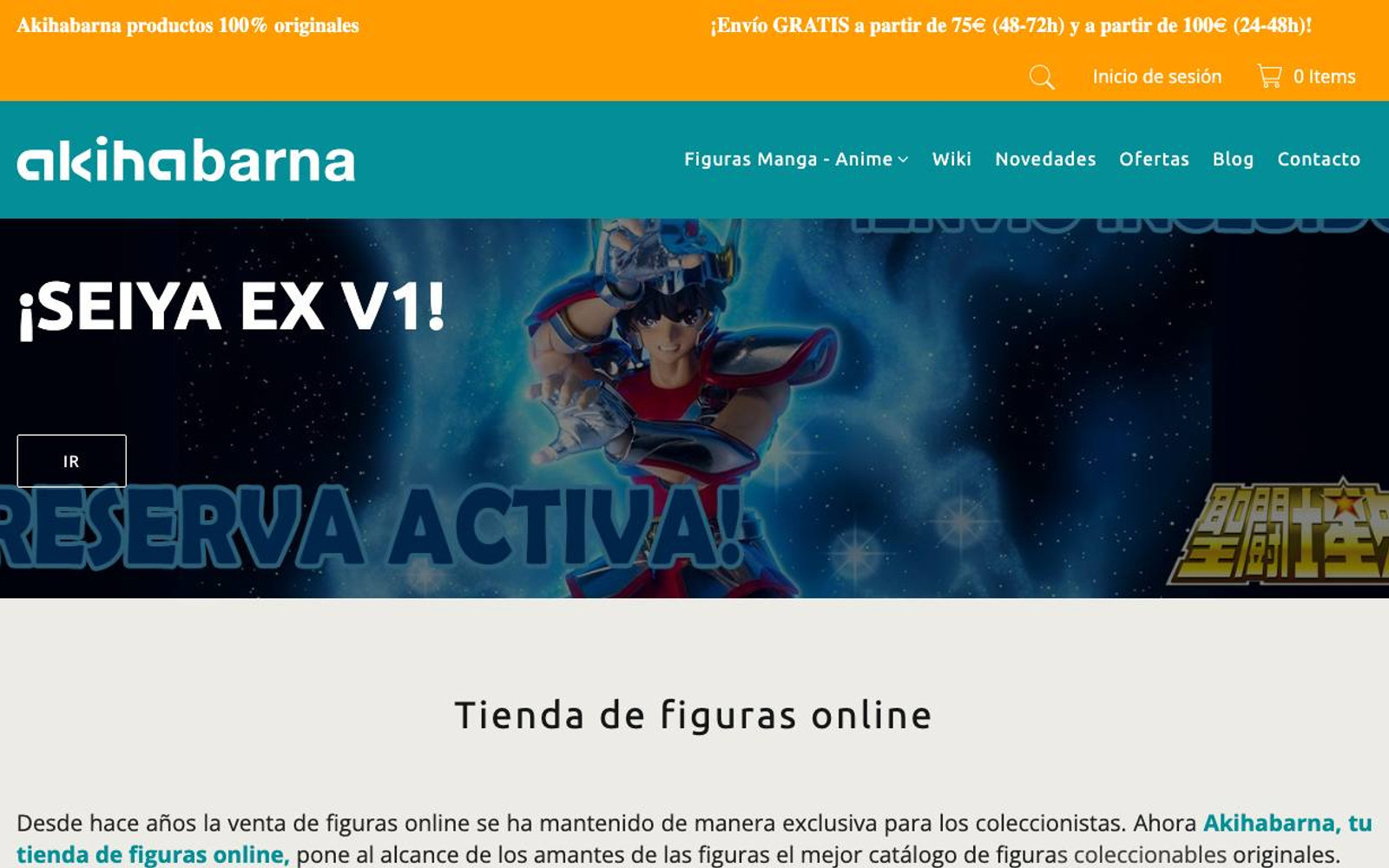 Captura limpia de la página de inicio de Akihabarna