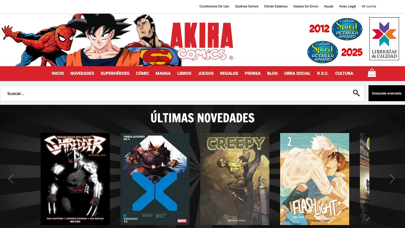 Captura limpia de la home de Akira Cómics