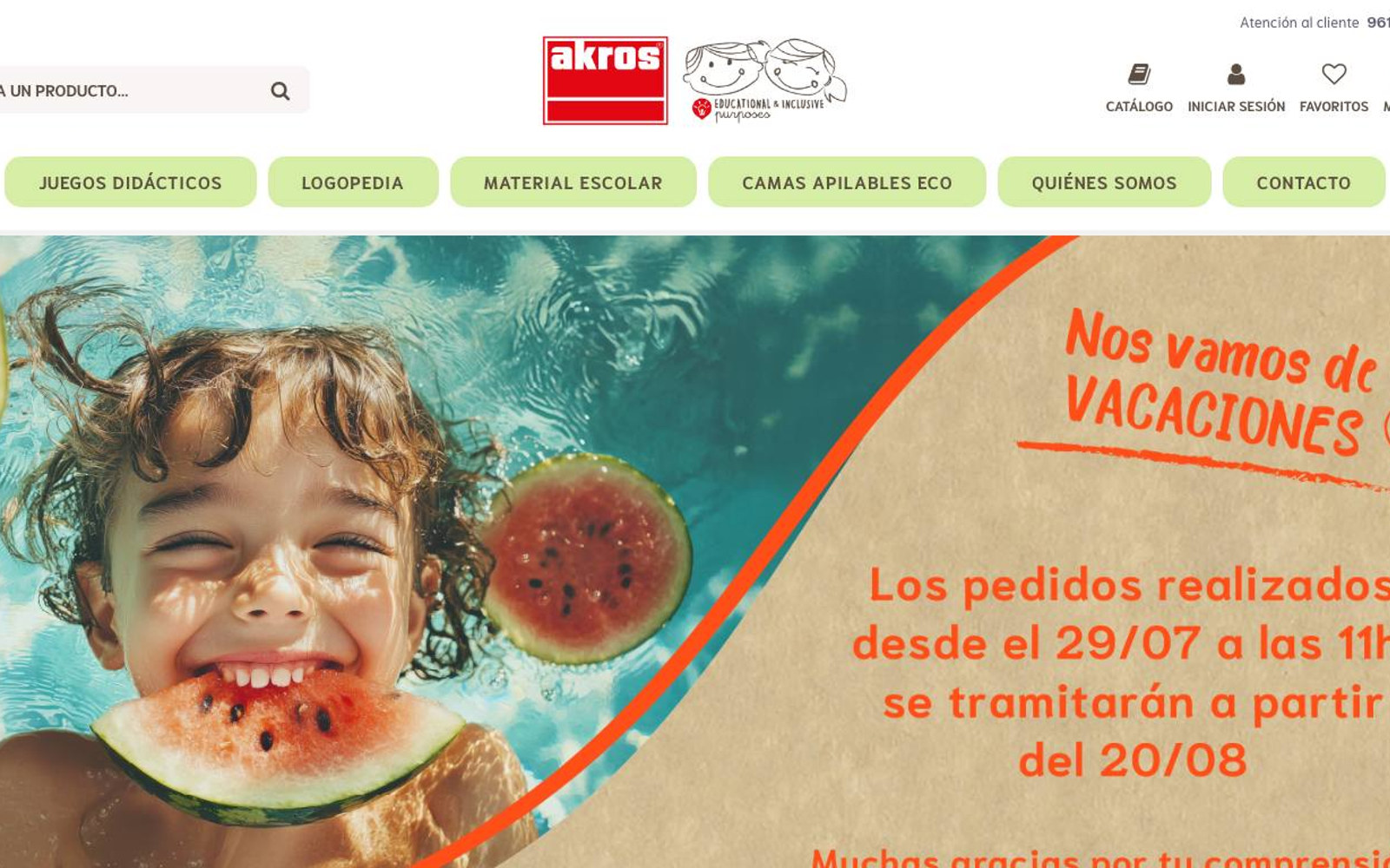 Captura de pantalla de la home de Akros Educational