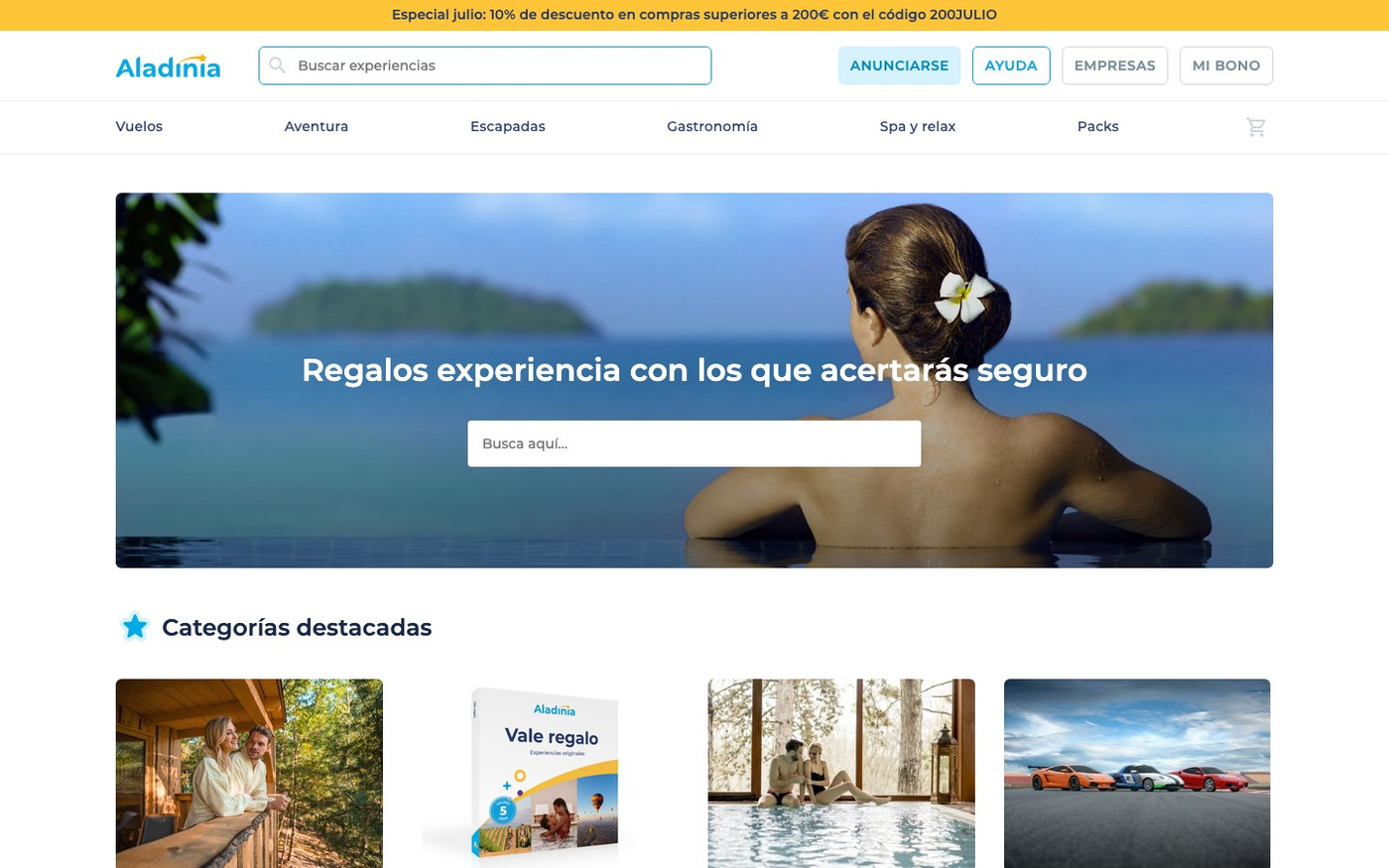 Captura limpia de la home oficial de Aladinia
