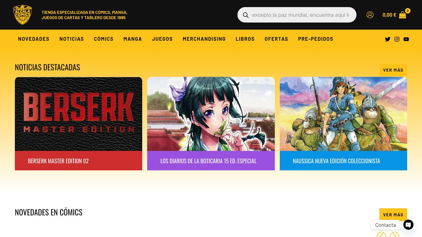 Captura limpia de la home de Alcalá Cómics