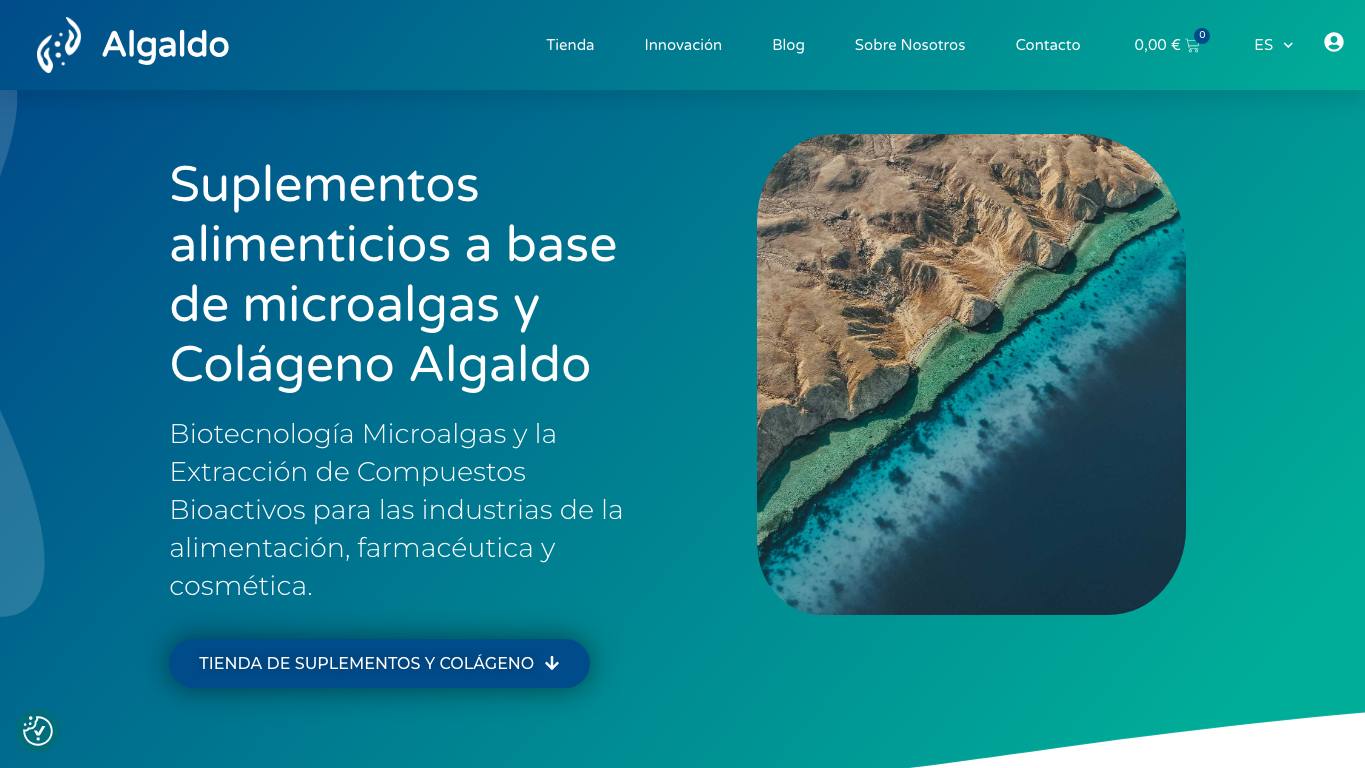 Captura de pantalla de la home de Algaldo