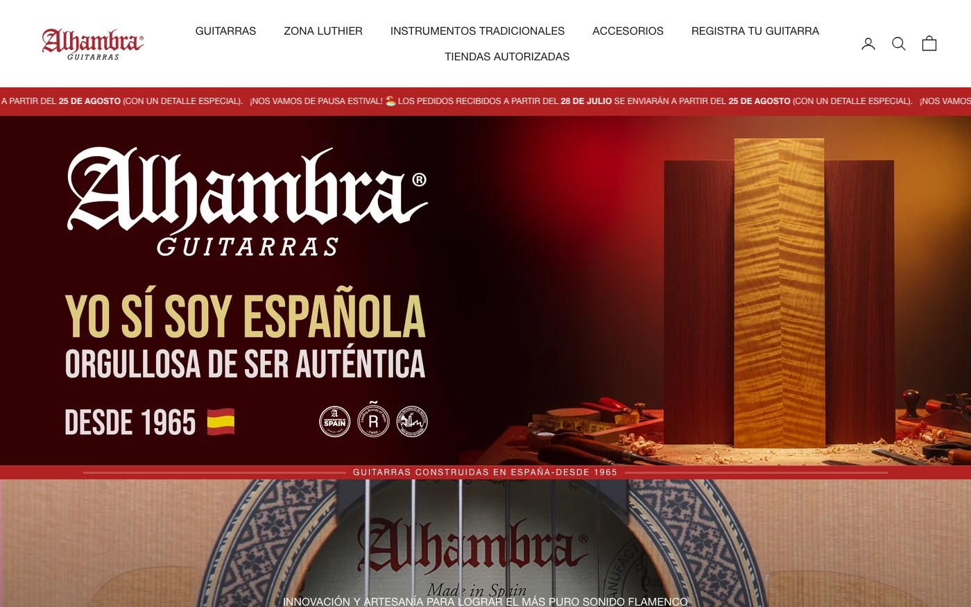 Captura de pantalla de la home de Alhambra Guitarras