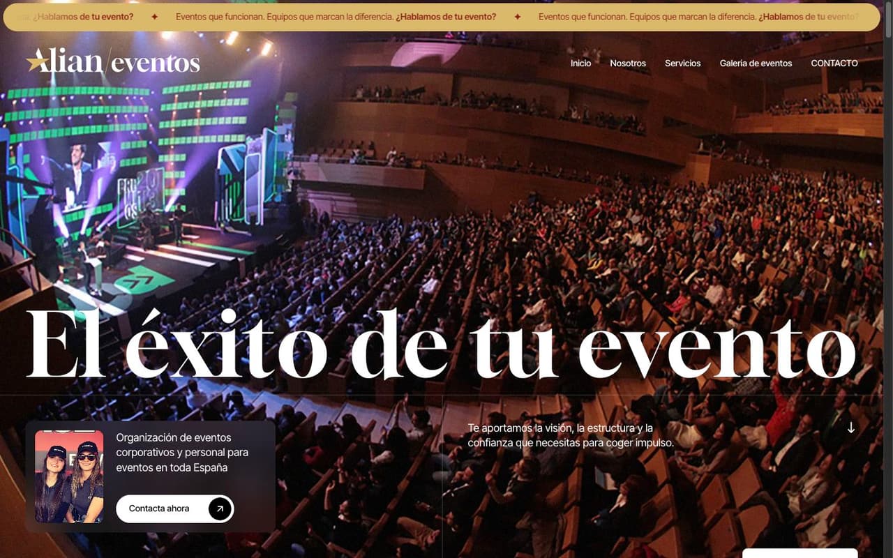 Captura de pantalla de la home de Alian Eventos