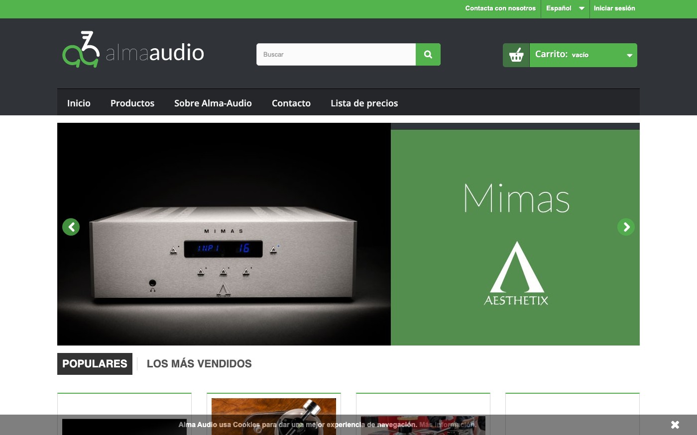 Captura limpia de la home oficial de Alma-Audio