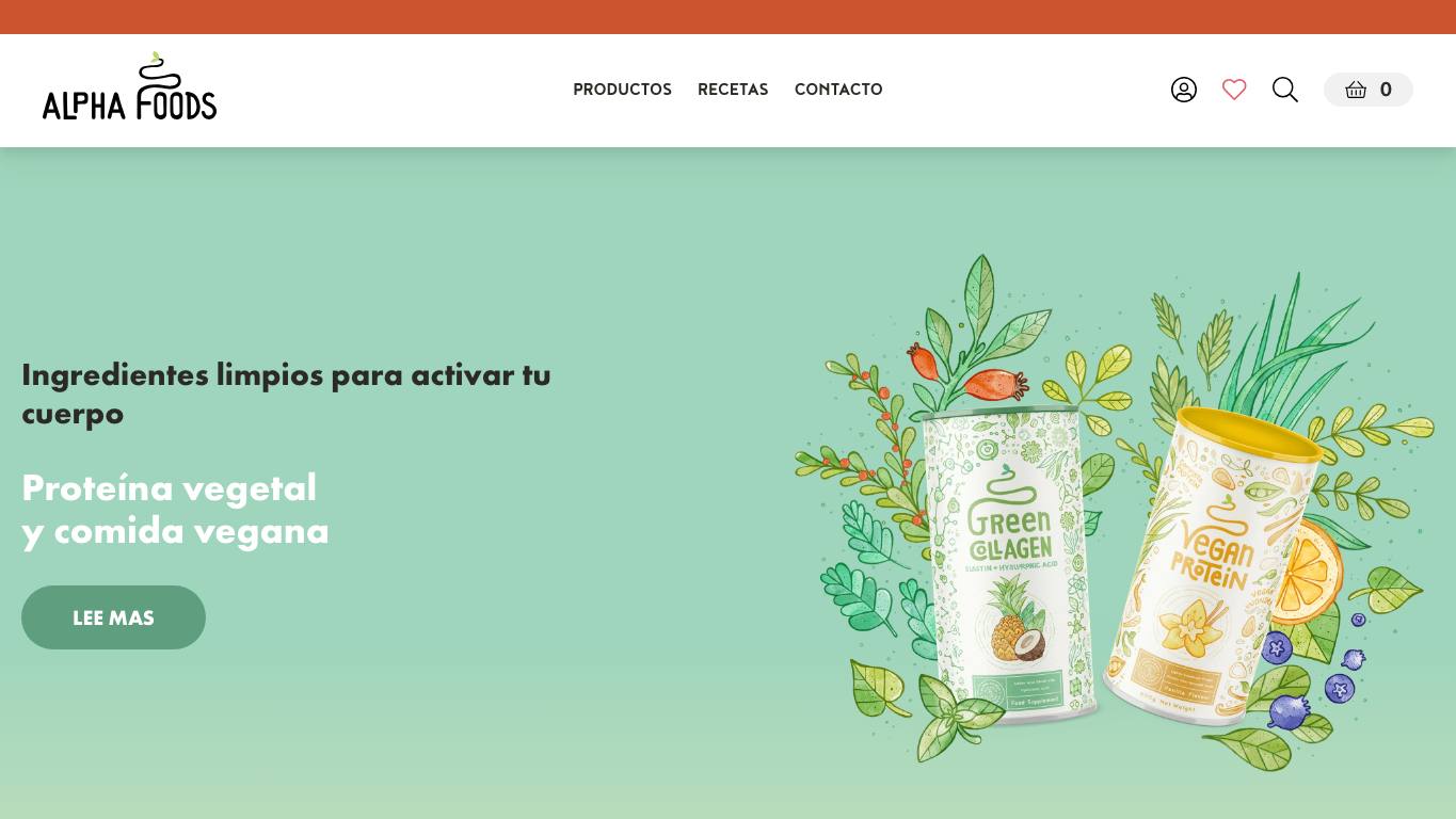 Captura limpia de la home oficial de Alpha Foods