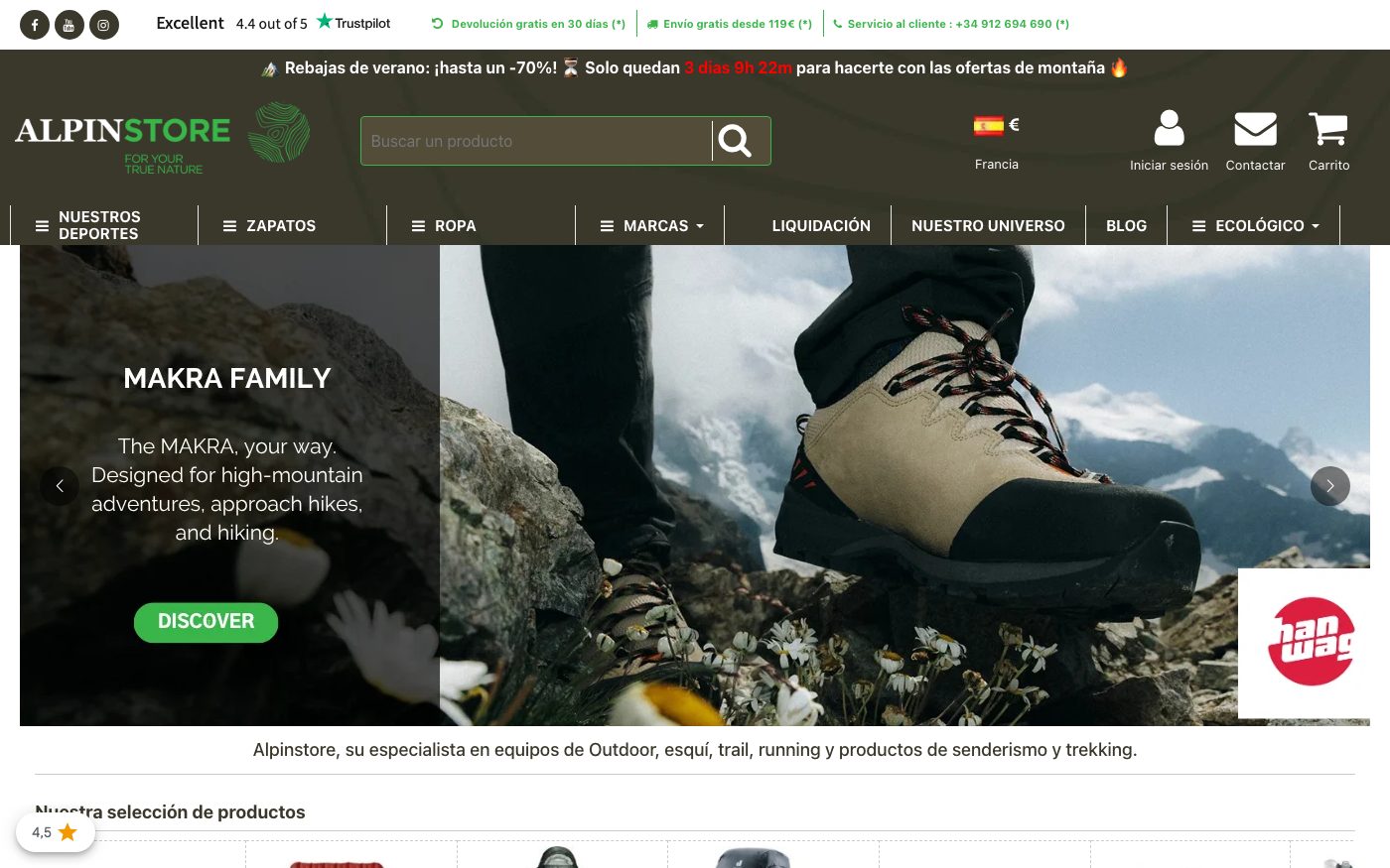 Captura limpia de la home oficial de AlpinStore