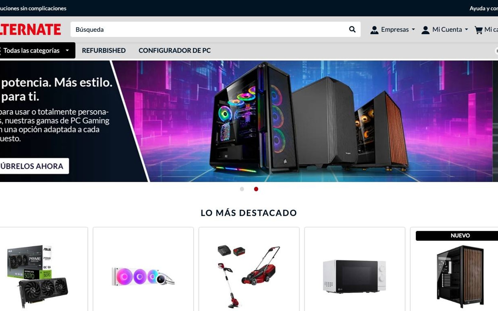 Captura limpia de la home oficial de Alternate