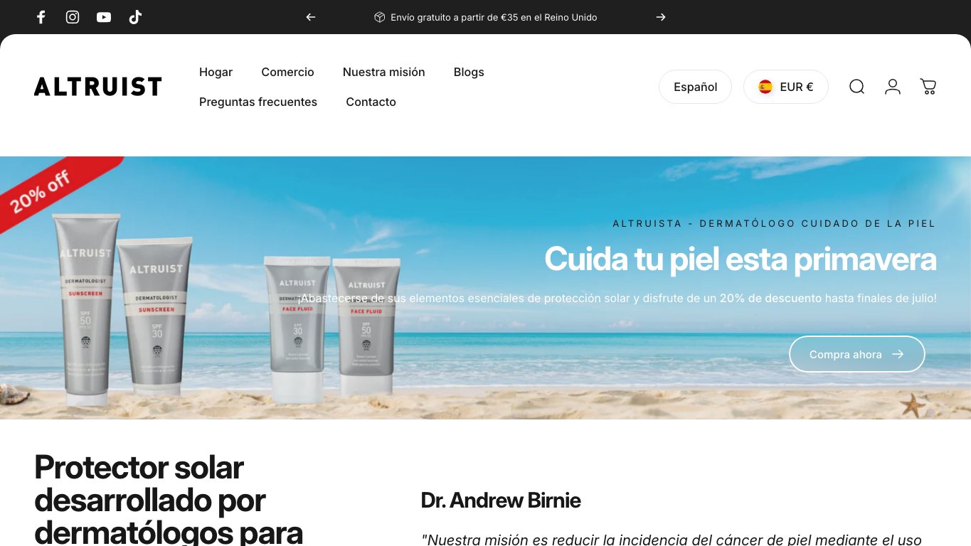 Captura real de la home de Altruist