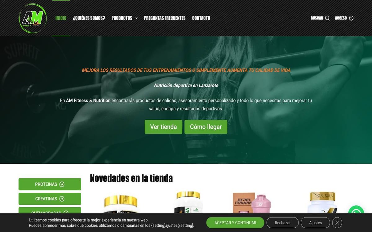 Captura limpia de la home oficial de AM Fitness