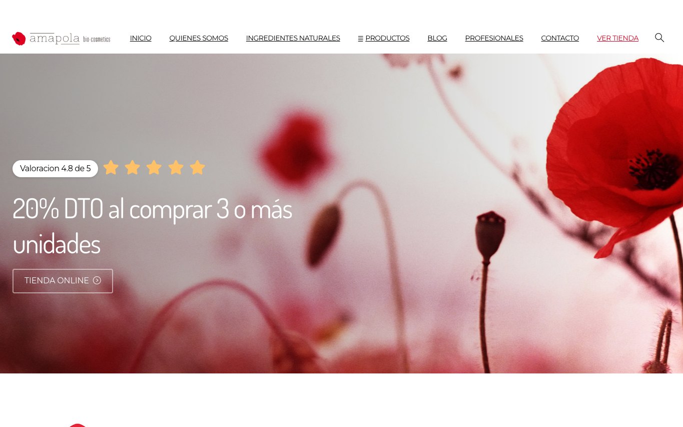 Captura real de la home de Amapola Bio