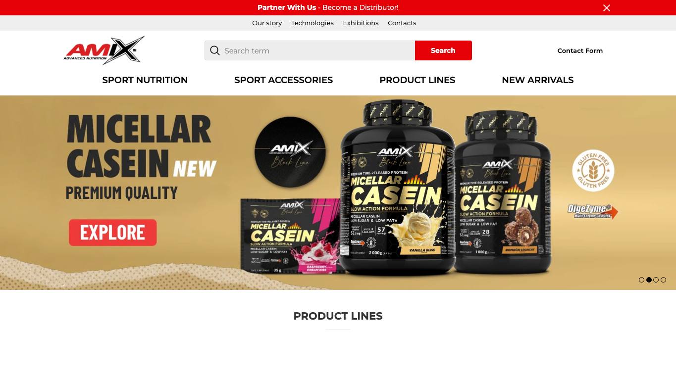 Captura de pantalla de la home de Amix Nutrition