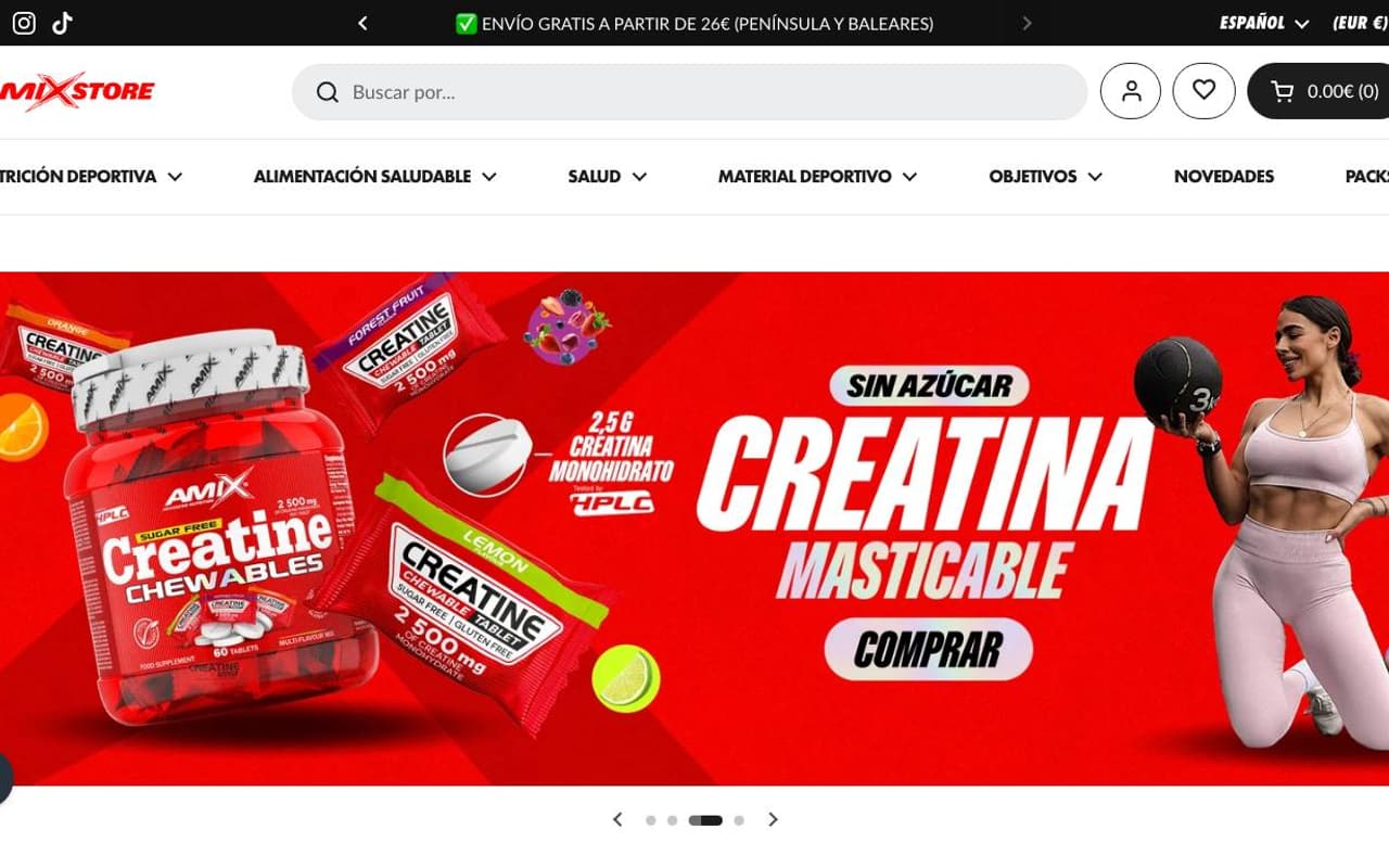 Captura de pantalla de la home de AMIX Store