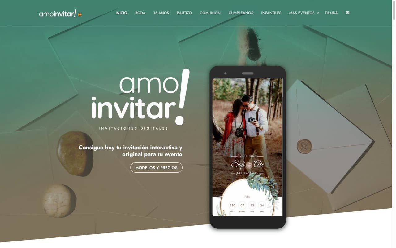 Portada limpia de la web oficial de Amo Invitar
