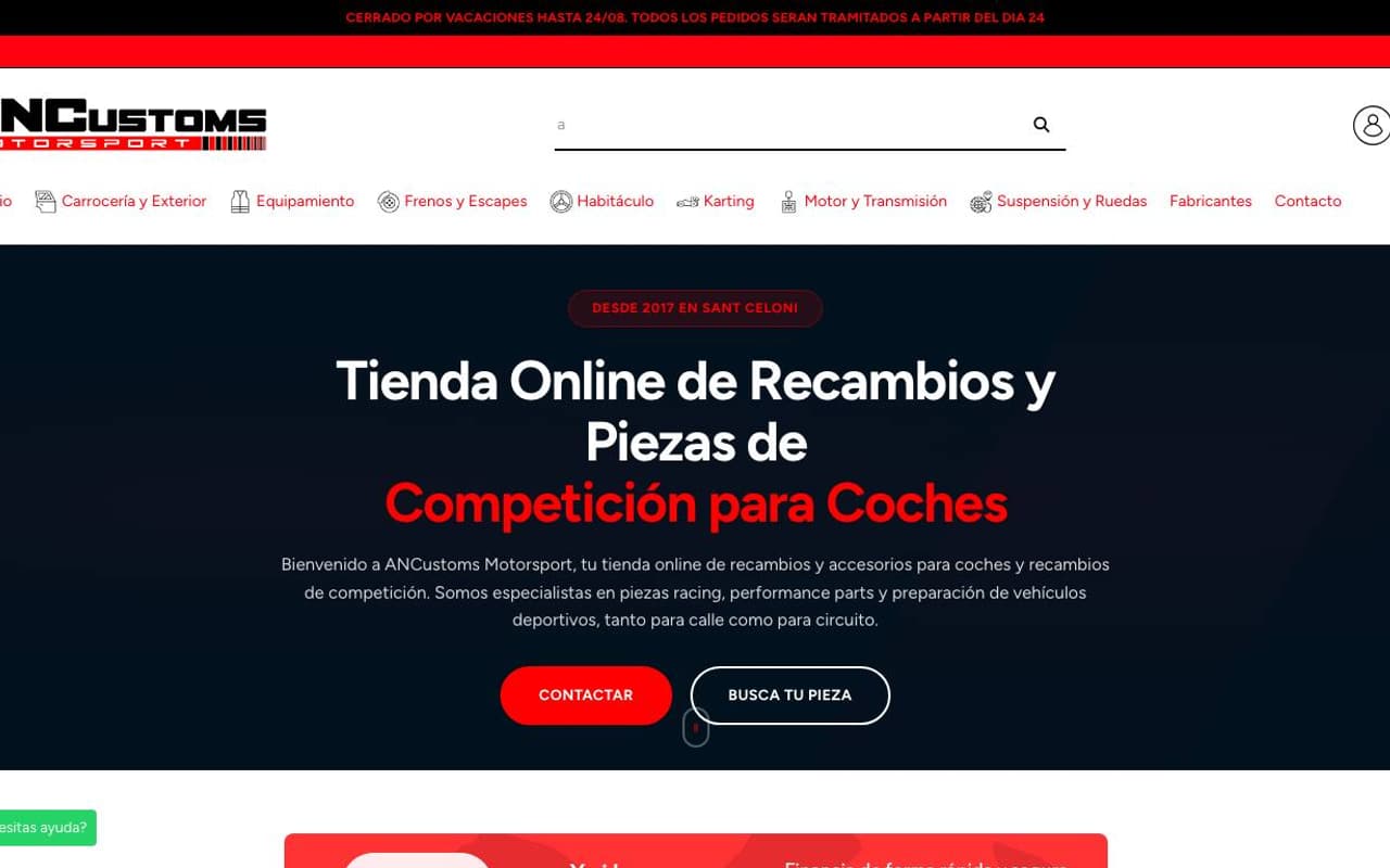 Captura de pantalla de la home de AN Customs