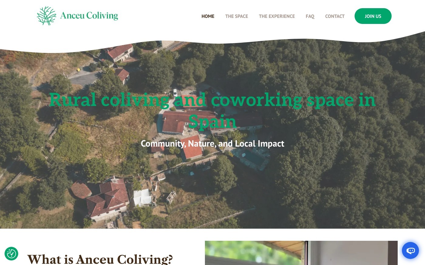 Captura de pantalla de la home de Anceu Coliving