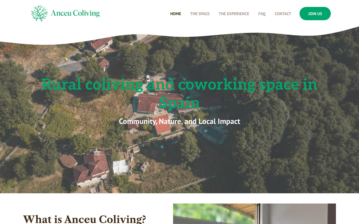 Captura limpia de la home oficial de Anceu Coliving