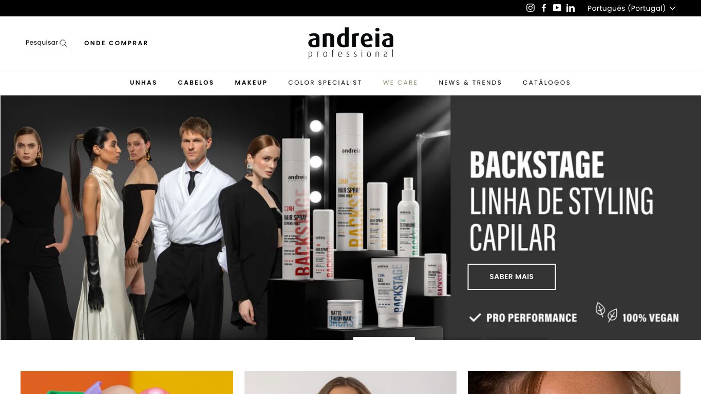 Captura real de la home de Andreia Professional