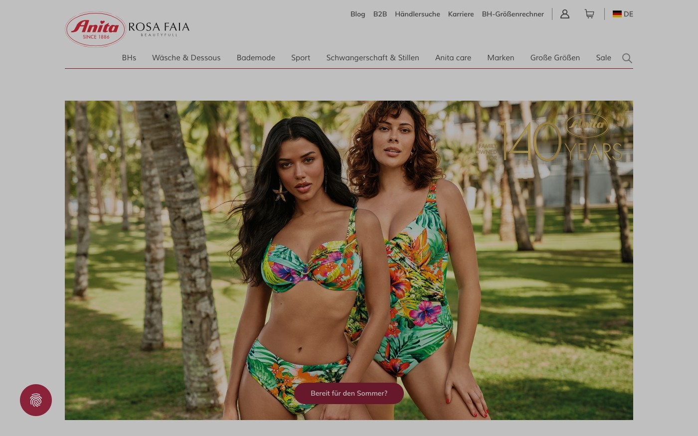 Captura de pantalla de la home de Anita Maternity