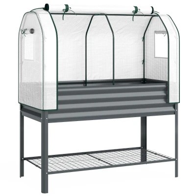Outsunny Huerto urbano elevado con cubierta de invernadero 120x55x140 cm