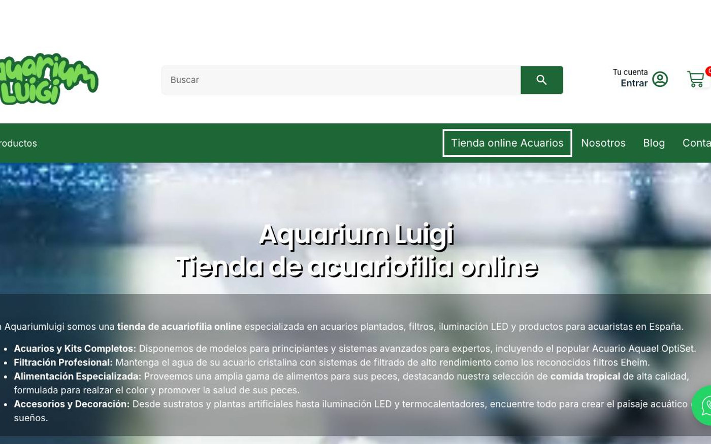 Captura de pantalla de la home de Aquarium Luigi