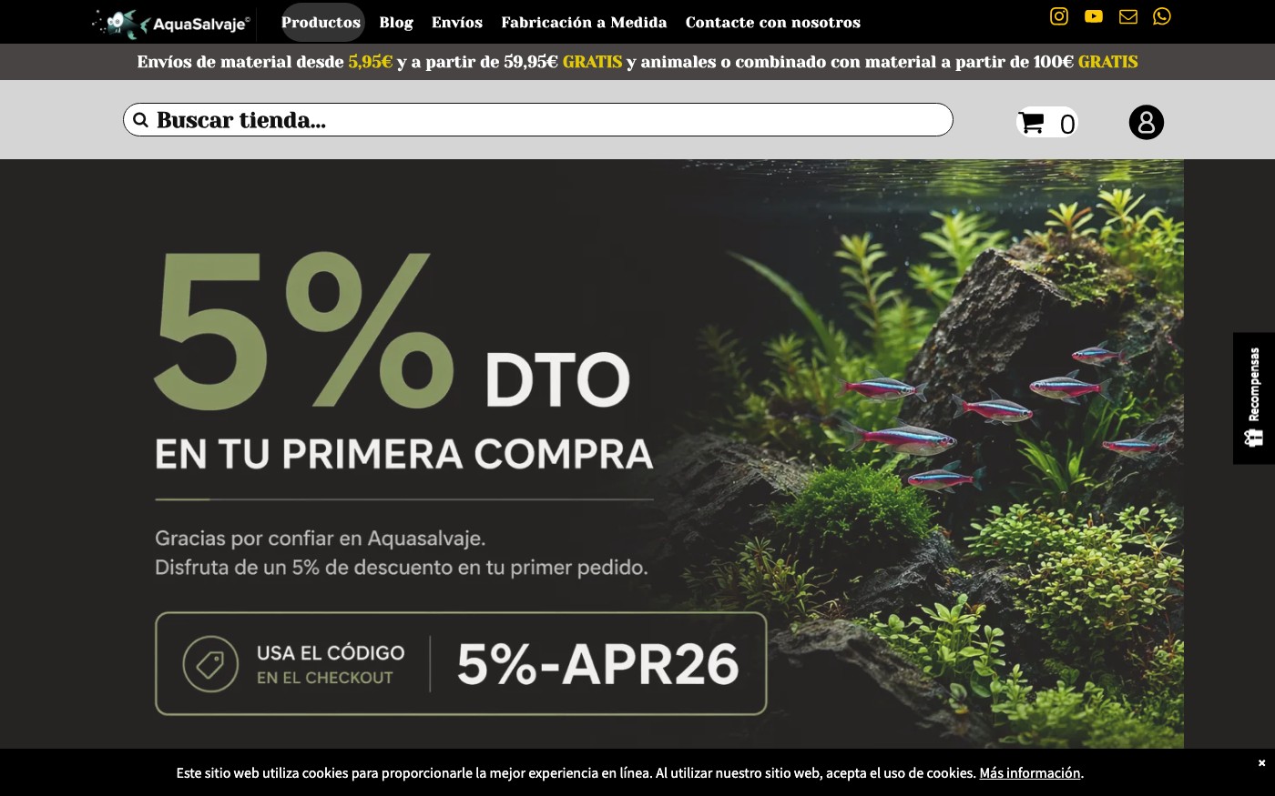 Captura de pantalla de la home de Aquasalvaje