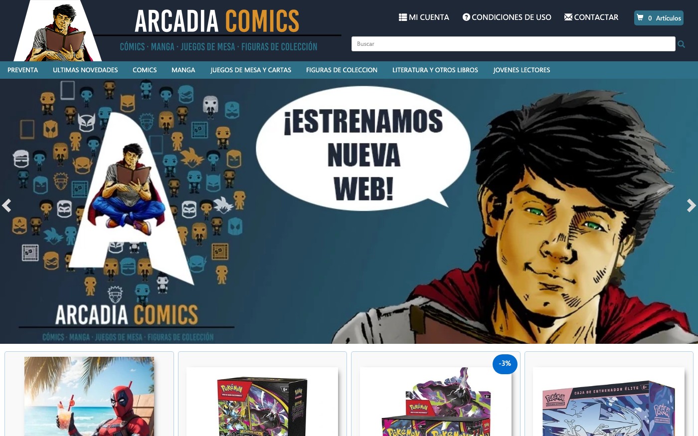 Captura limpia de la home oficial de Arcadia Comics Online