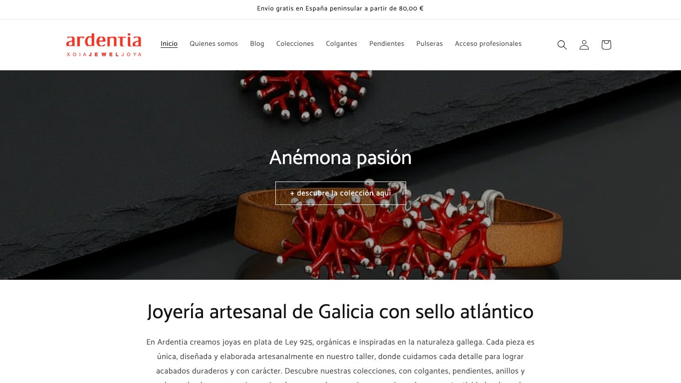 Captura real de la home de Ardentia