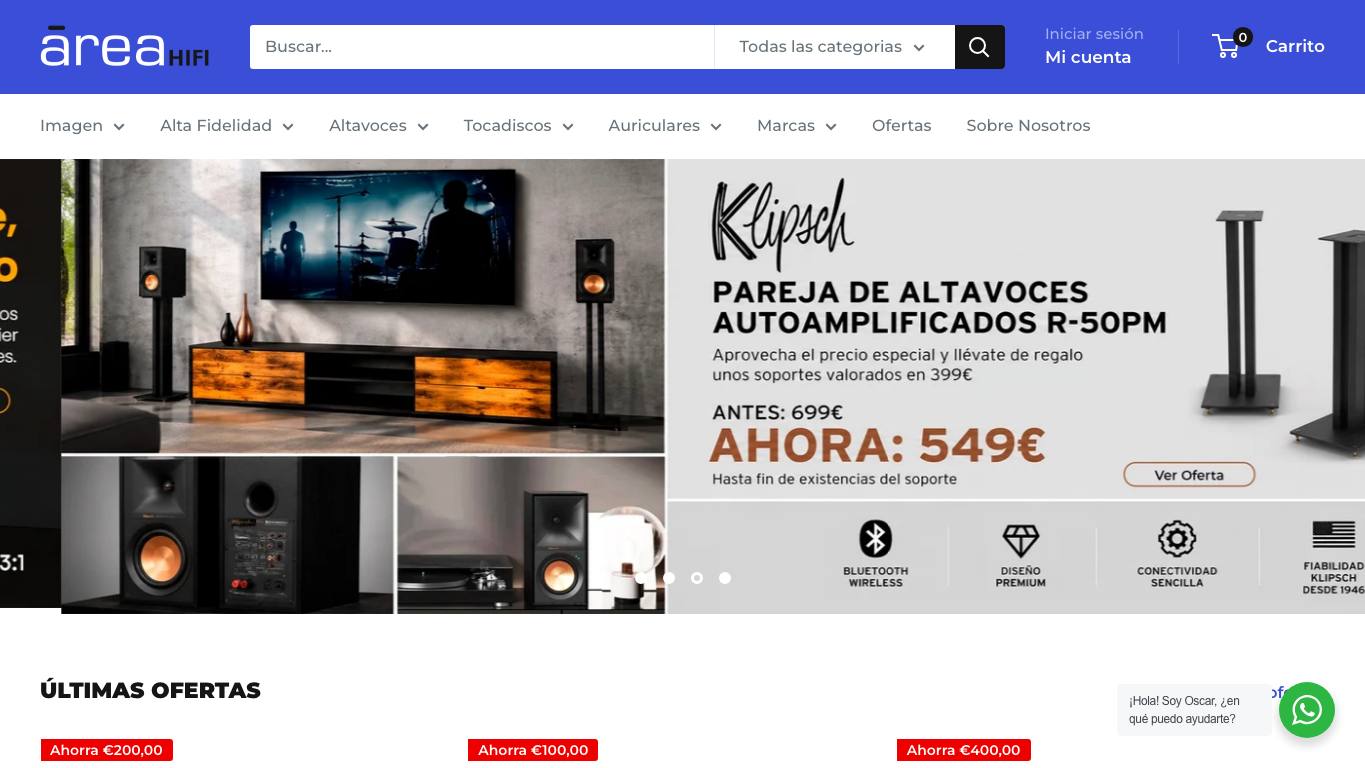 Captura limpia de la home oficial de Area HiFi