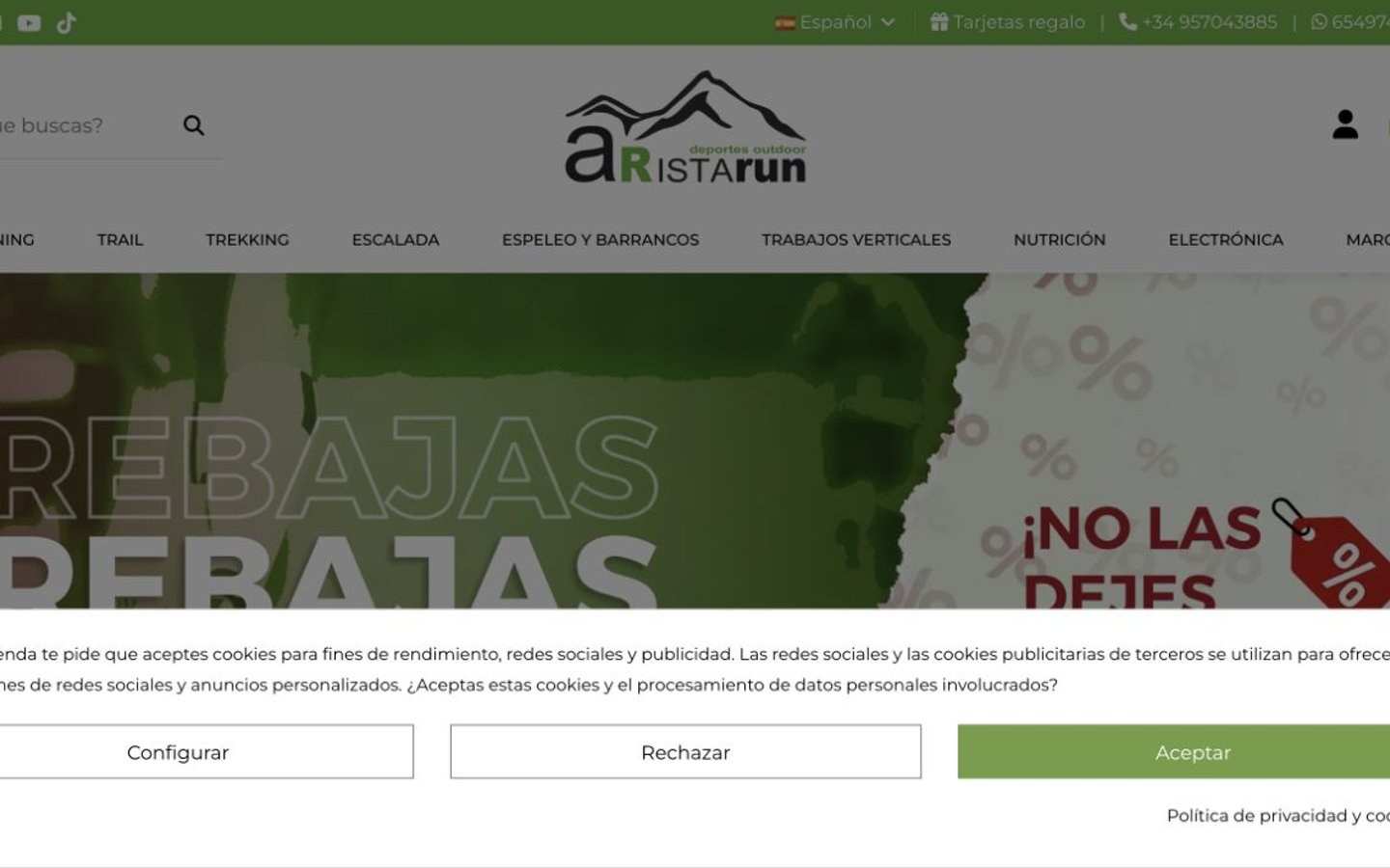 Captura de pantalla de la home de AristaRun
