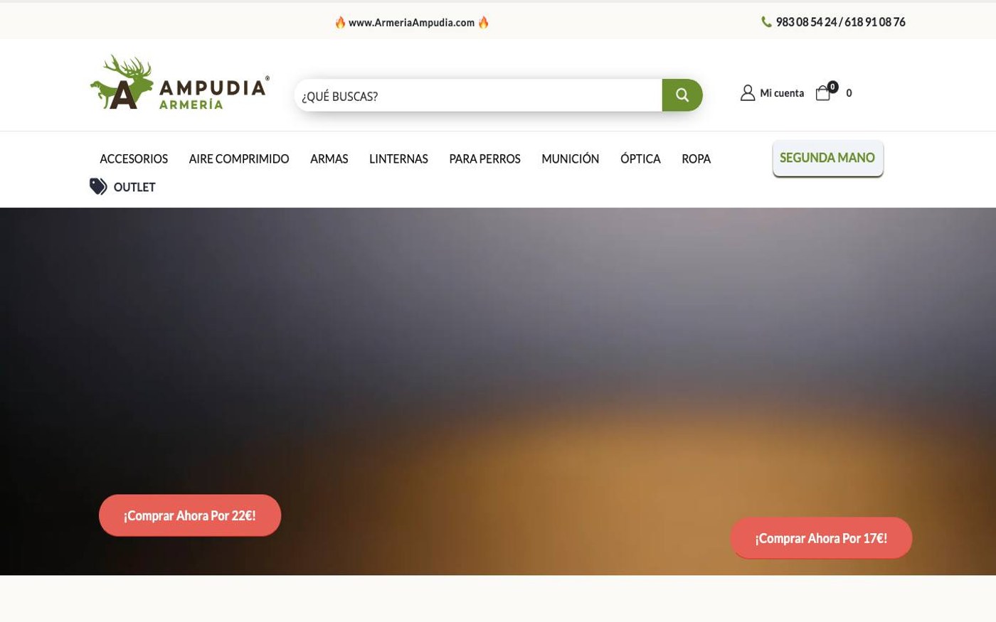 Captura limpia de la página de inicio de Armería Ampudia
