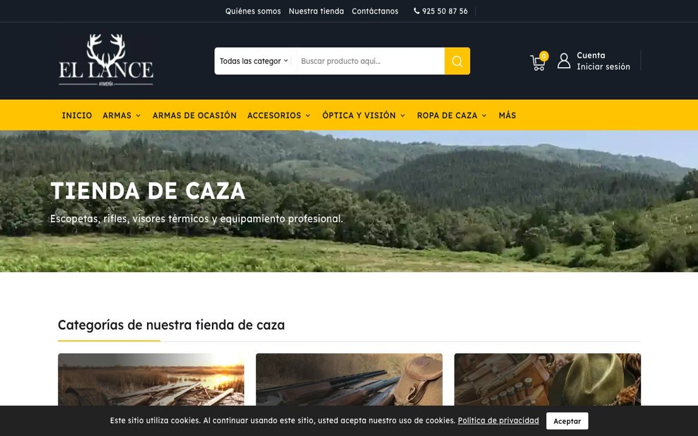 Captura limpia de la página de inicio de Armería El Lance