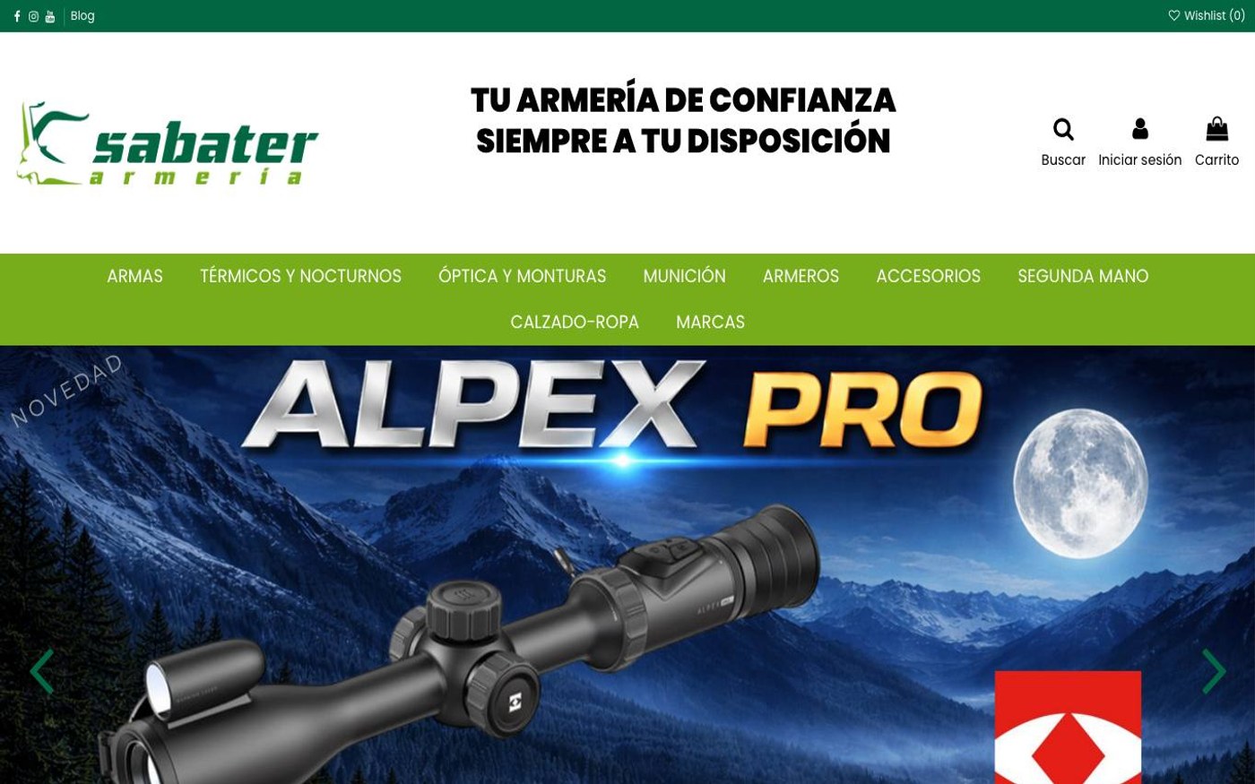 Captura limpia de la página de inicio de Armería Sabater
