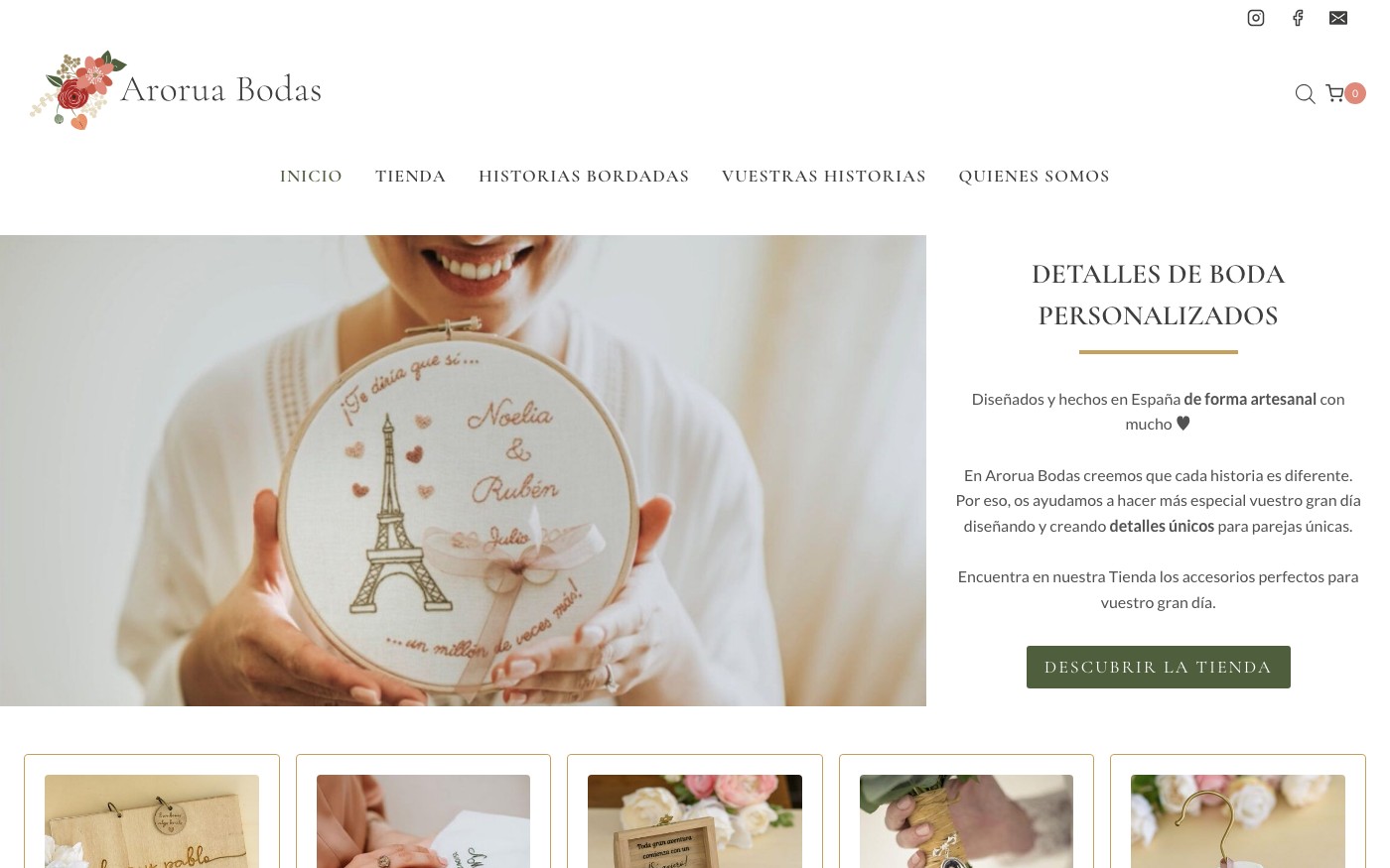 Captura limpia de la home oficial de Aroa Bodas