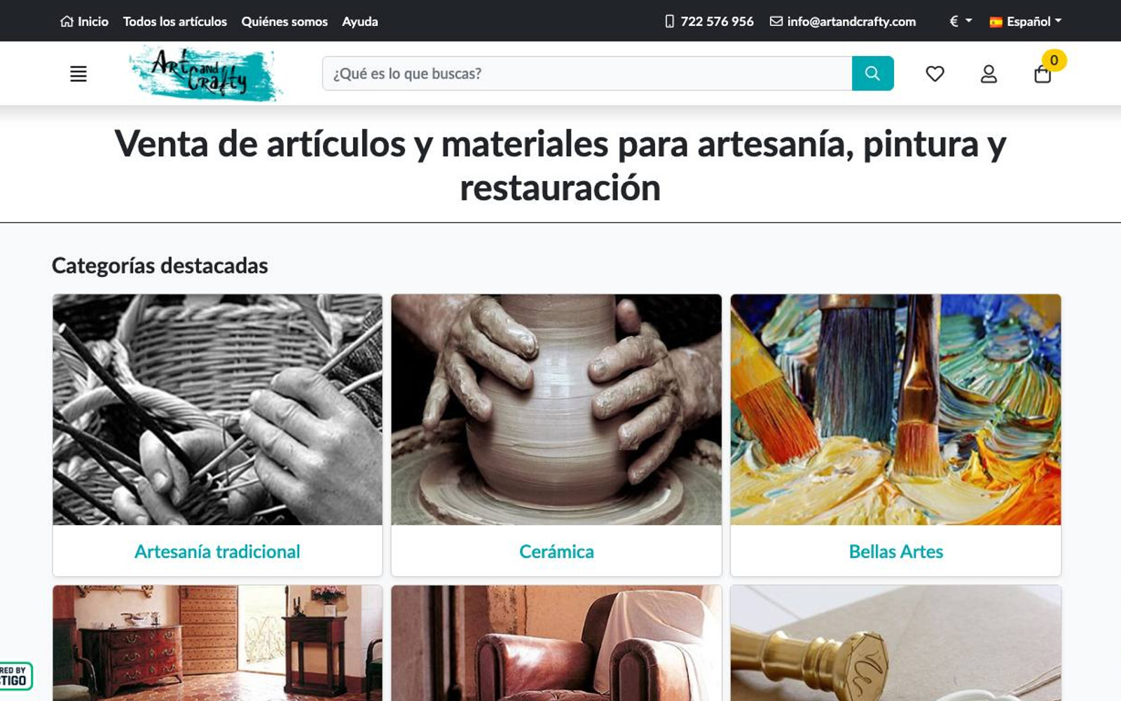 Captura limpia de la home oficial de Art&Crafty