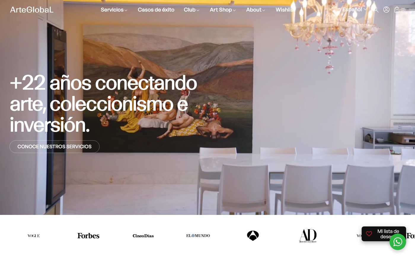 Captura de pantalla de la home de Arte Global