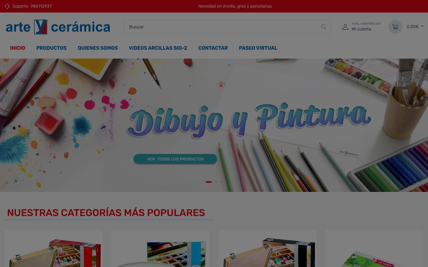 Captura de pantalla de la home de Arte y Cerámica