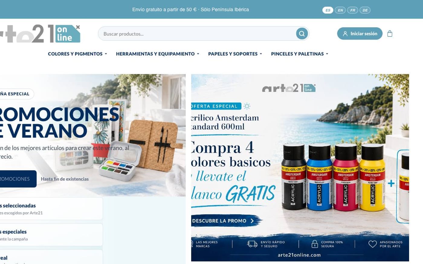Captura limpia de la home oficial de Arte21Online