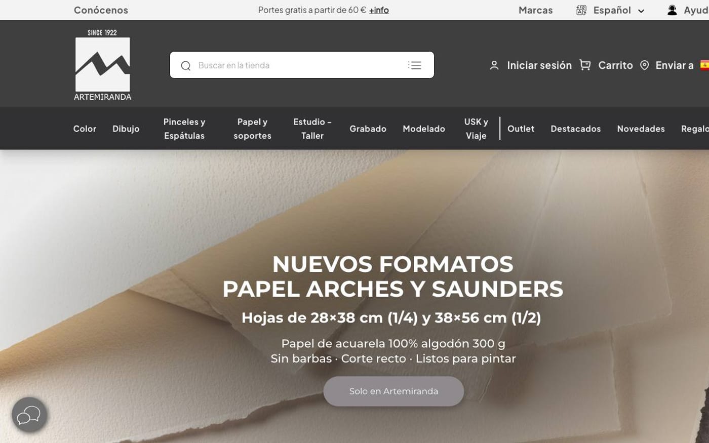 Captura limpia de la home oficial de Artemiranda