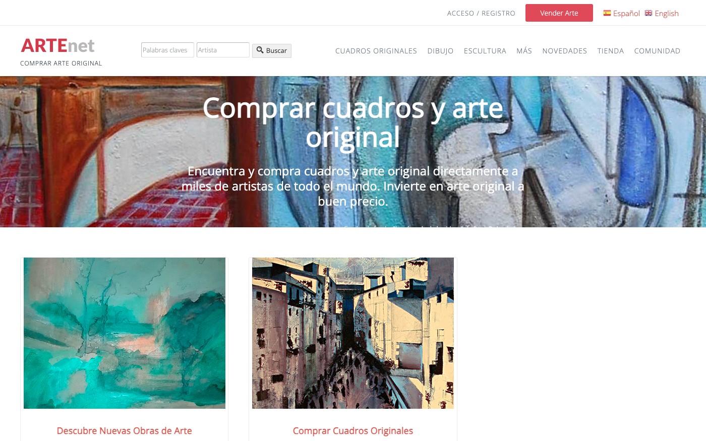 Captura de pantalla de la home de Artenet
