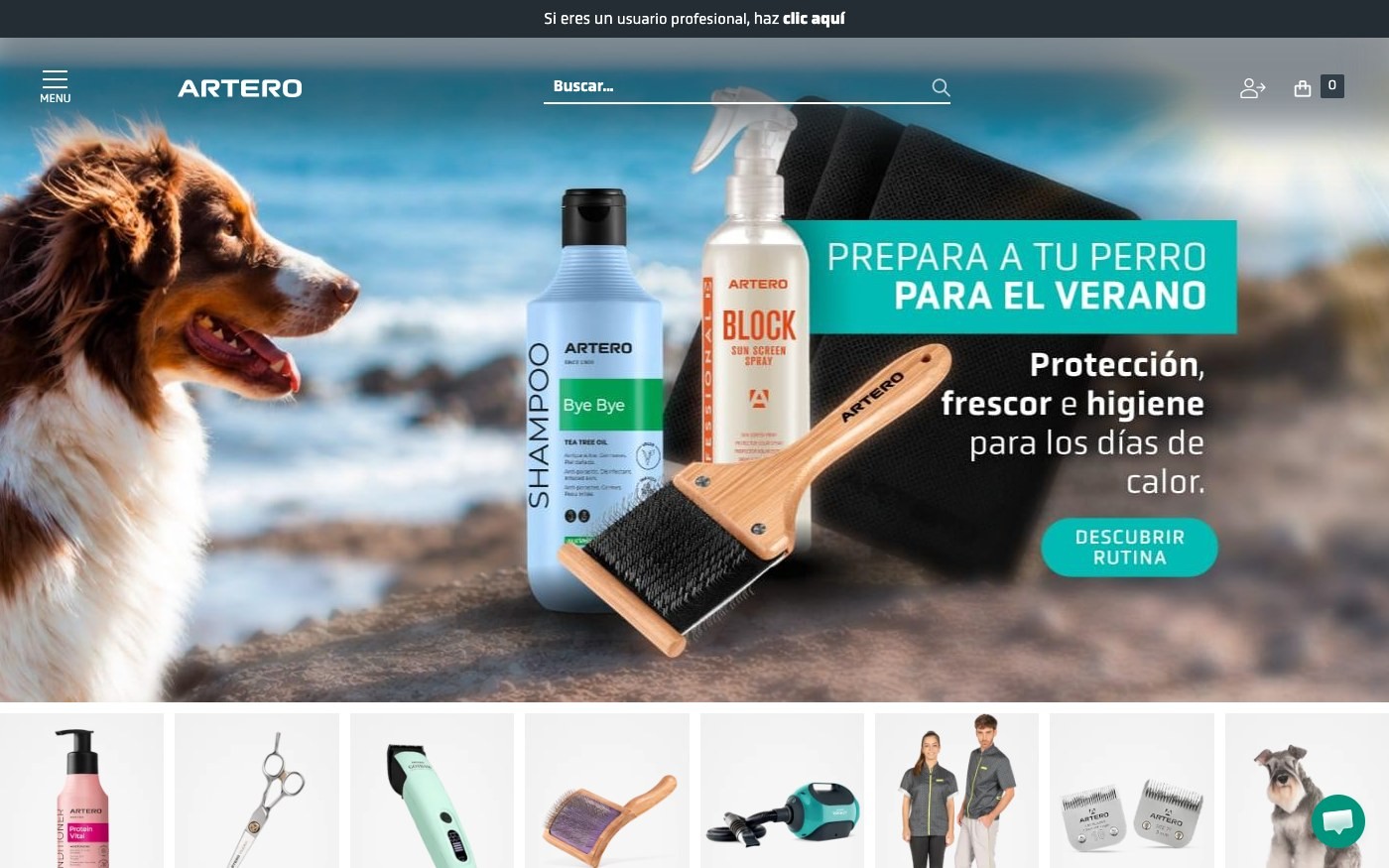 Captura de pantalla de la home de Artero